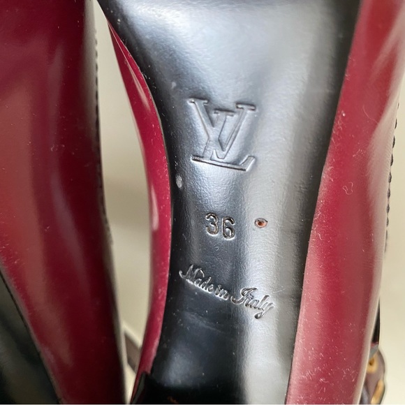 Louis Vuitton Burgundy Ankle Straps  Gold Buckles Heels SZ 6/36 - Picture 13 of 13